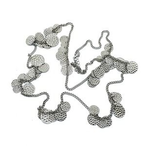 ALDO 52” Silver Hammered Disc Station Necklace Vintage Y2K